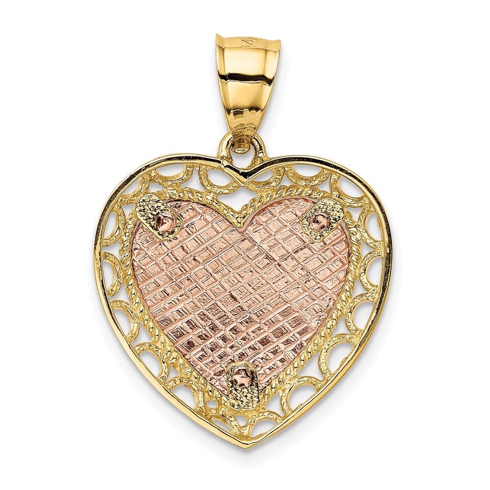 Alternate view of the 14k Two Tone Gold Polished and Satin Heart Pendant, 22mm by The Black Bow Jewelry Co.