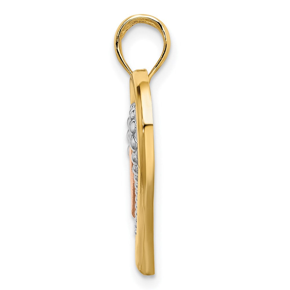 Alternate view of the 14k Yellow Gold and Rose Gold with Rhodium Triple Heart Pendant, 21mm by The Black Bow Jewelry Co.