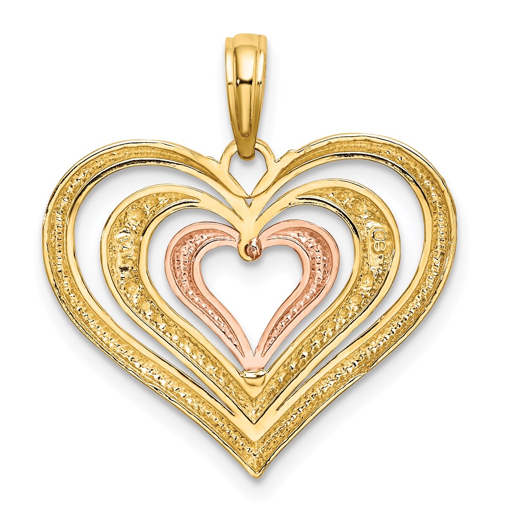 Alternate view of the 14k Yellow Gold and Rose Gold with Rhodium Triple Heart Pendant, 21mm by The Black Bow Jewelry Co.