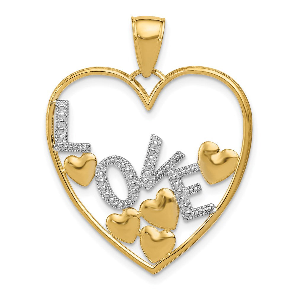 14k Yellow Gold and White Rhodium Floating Love Hearts Pendant, 25mm, Item P25825 by The Black Bow Jewelry Co.