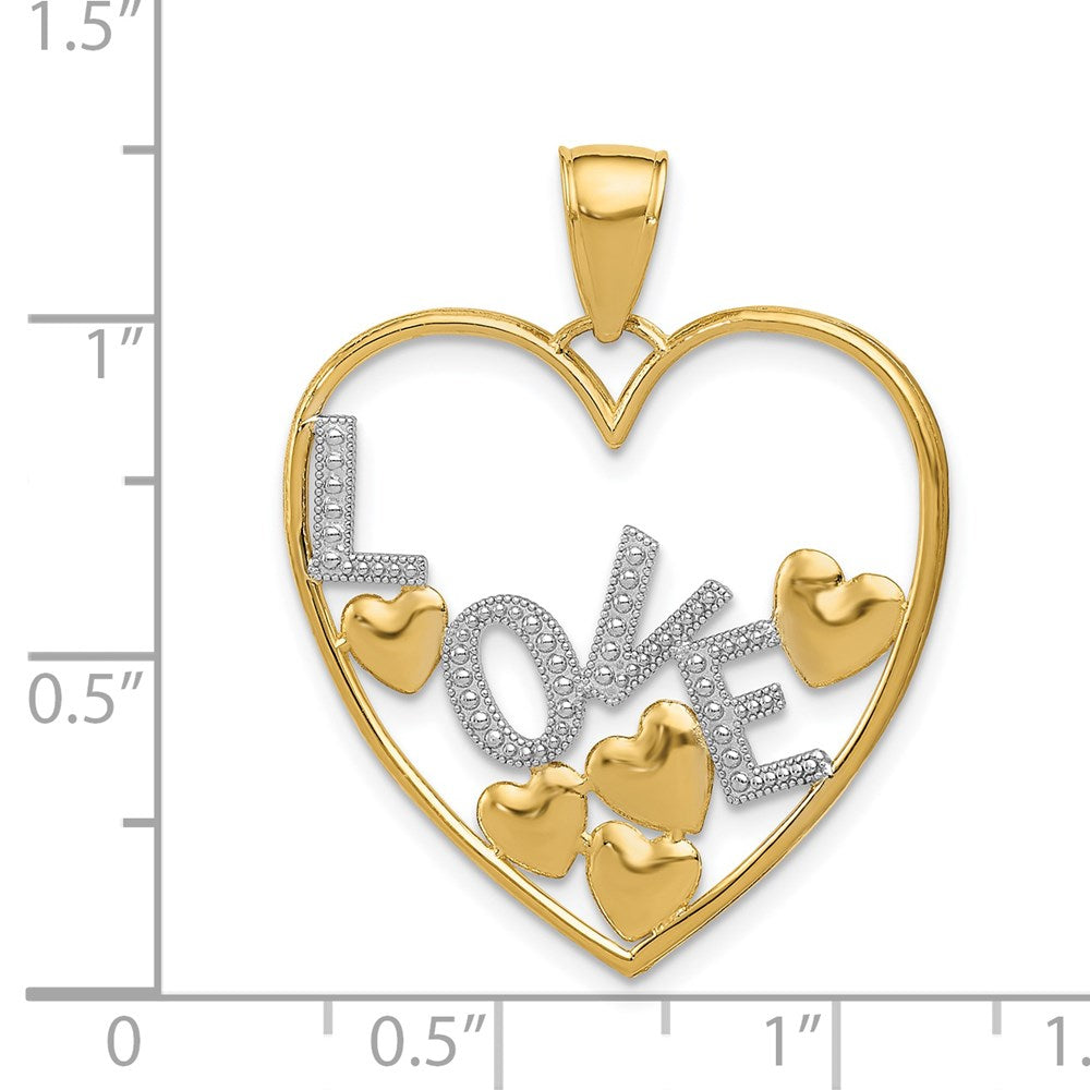 Alternate view of the 14k Yellow Gold and White Rhodium Floating Love Hearts Pendant, 25mm by The Black Bow Jewelry Co.