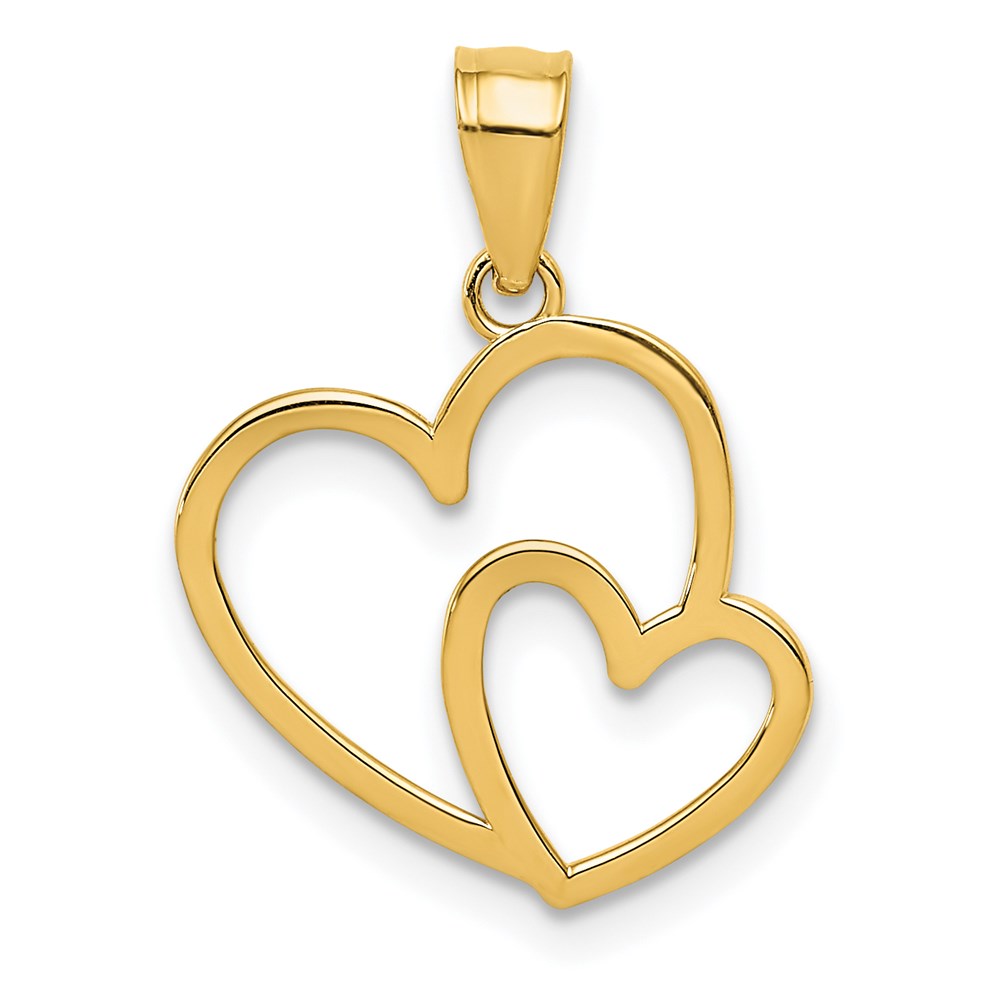 14k Yellow Gold Double Heart Pendant, 15mm, Item P25828 by The Black Bow Jewelry Co.