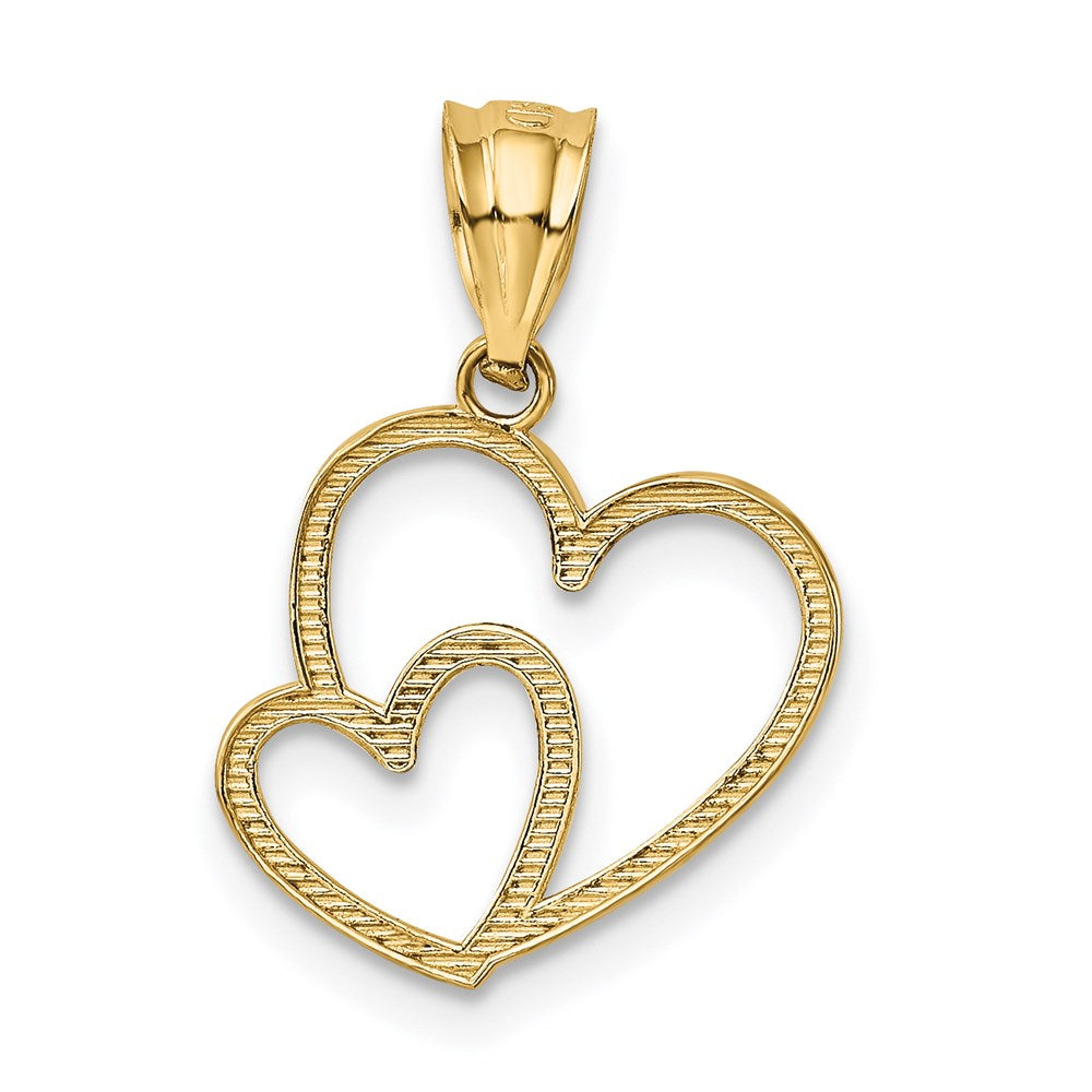 Alternate view of the 14k Yellow Gold Double Heart Pendant, 15mm by The Black Bow Jewelry Co.