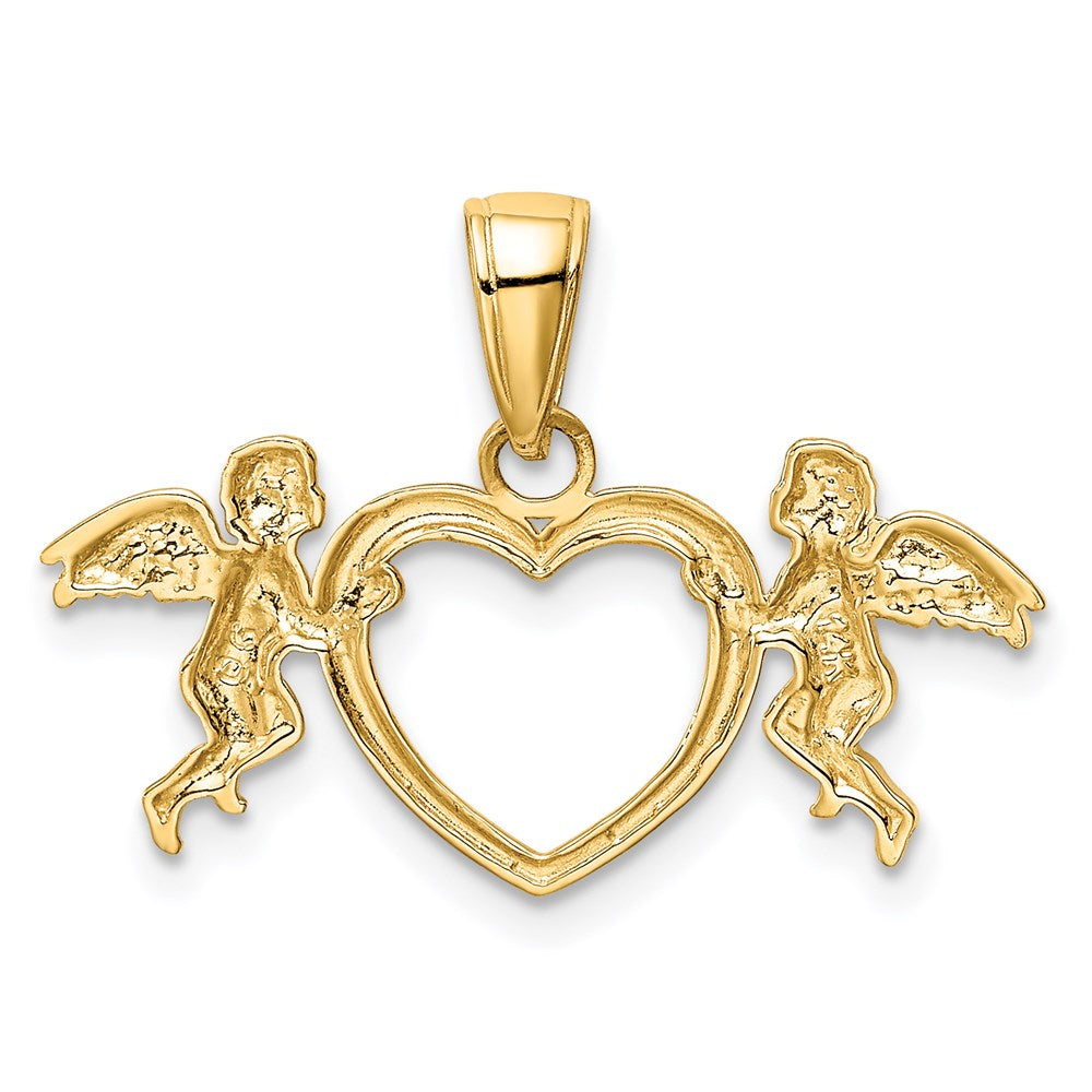 Alternate view of the 14k Yellow Gold Flying Cherubs Holding-Heart Pendant, 28mm by The Black Bow Jewelry Co.