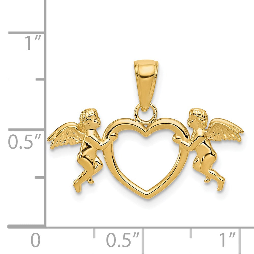 Alternate view of the 14k Yellow Gold Flying Cherubs Holding-Heart Pendant, 28mm by The Black Bow Jewelry Co.