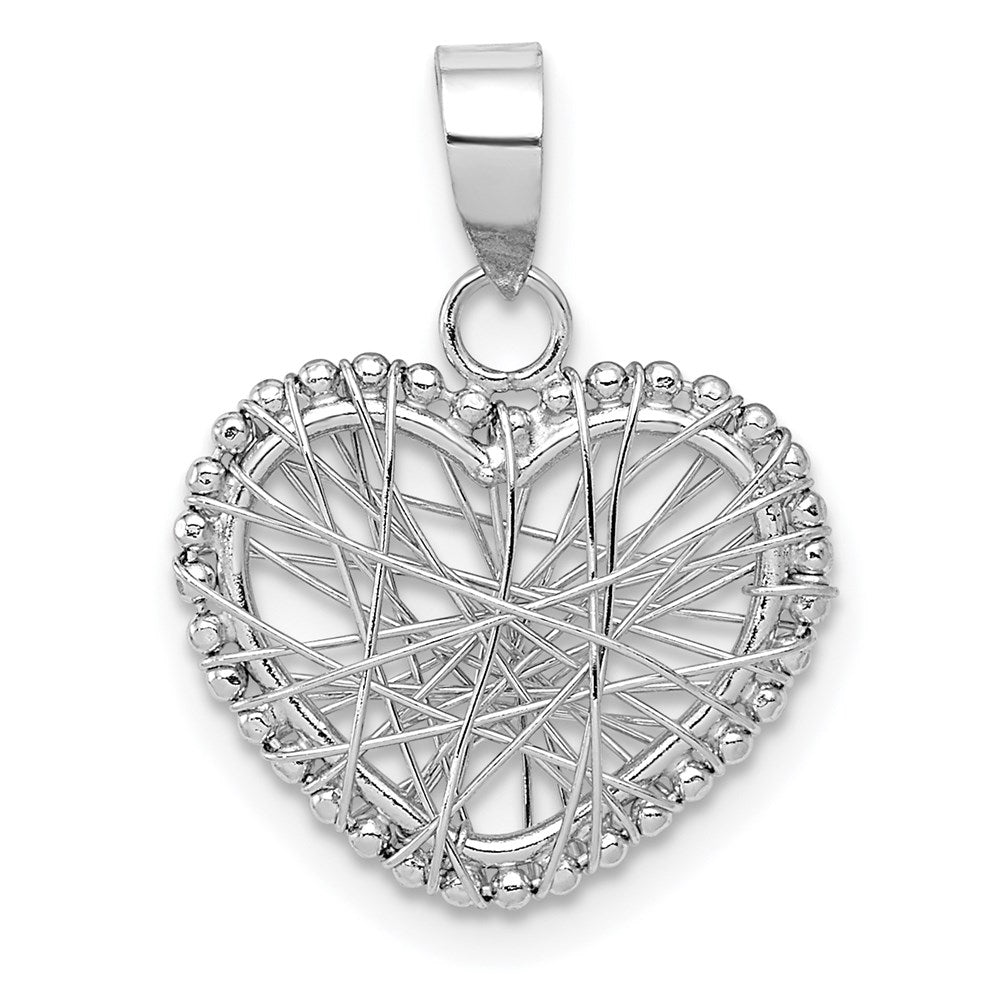 14k White Gold Open Wire Heart Pendant, 15mm, Item P25841 by The Black Bow Jewelry Co.