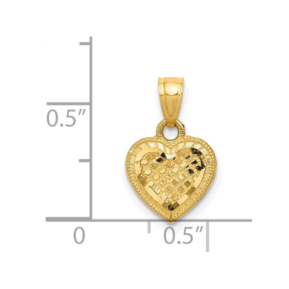 Alternate view of the 14k Yellow Gold Diamond Cut Lattice Heart Pendant, 10mm by The Black Bow Jewelry Co.