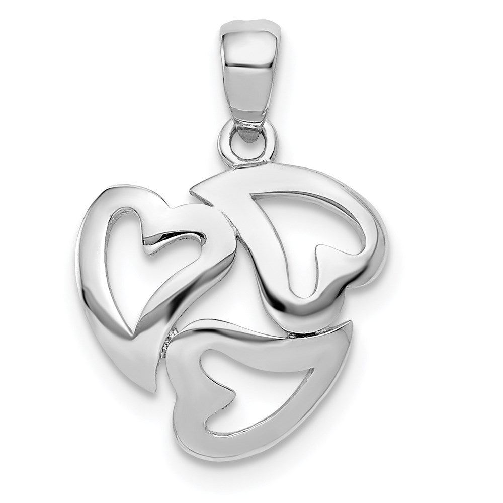 14k White Gold Three Hearts in a Circle Pendant, 13mm, Item P25846 by The Black Bow Jewelry Co.