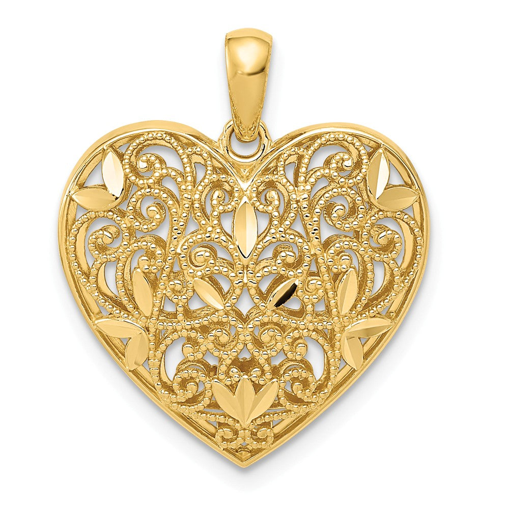 14k Yellow Gold Ornamental Heart Pendant, 20mm, Item P25848 by The Black Bow Jewelry Co.