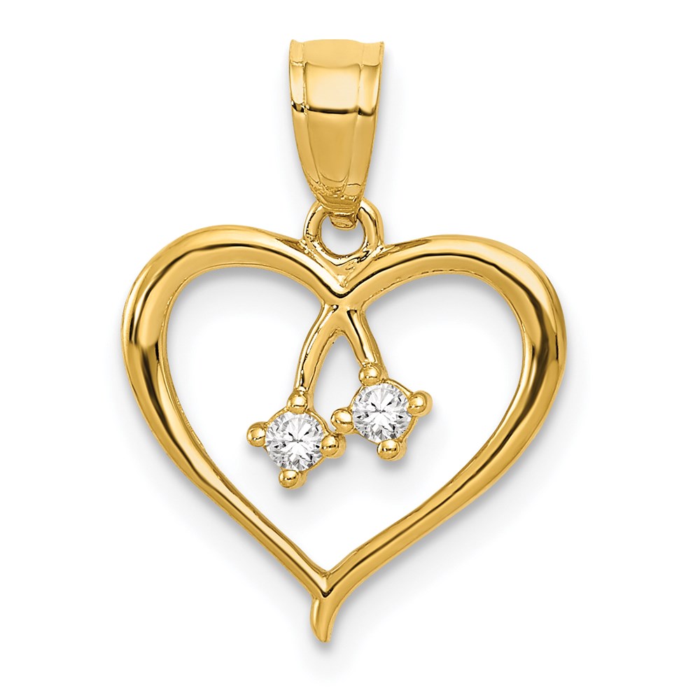 14k Yellow Gold & Cubic Zirconia Cut Out Heart Pendant, 13mm, Item P25852 by The Black Bow Jewelry Co.