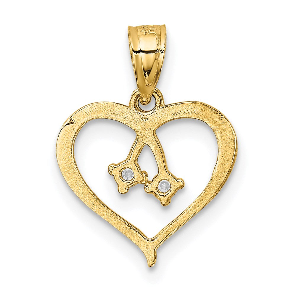 Alternate view of the 14k Yellow Gold & Cubic Zirconia Cut Out Heart Pendant, 13mm by The Black Bow Jewelry Co.