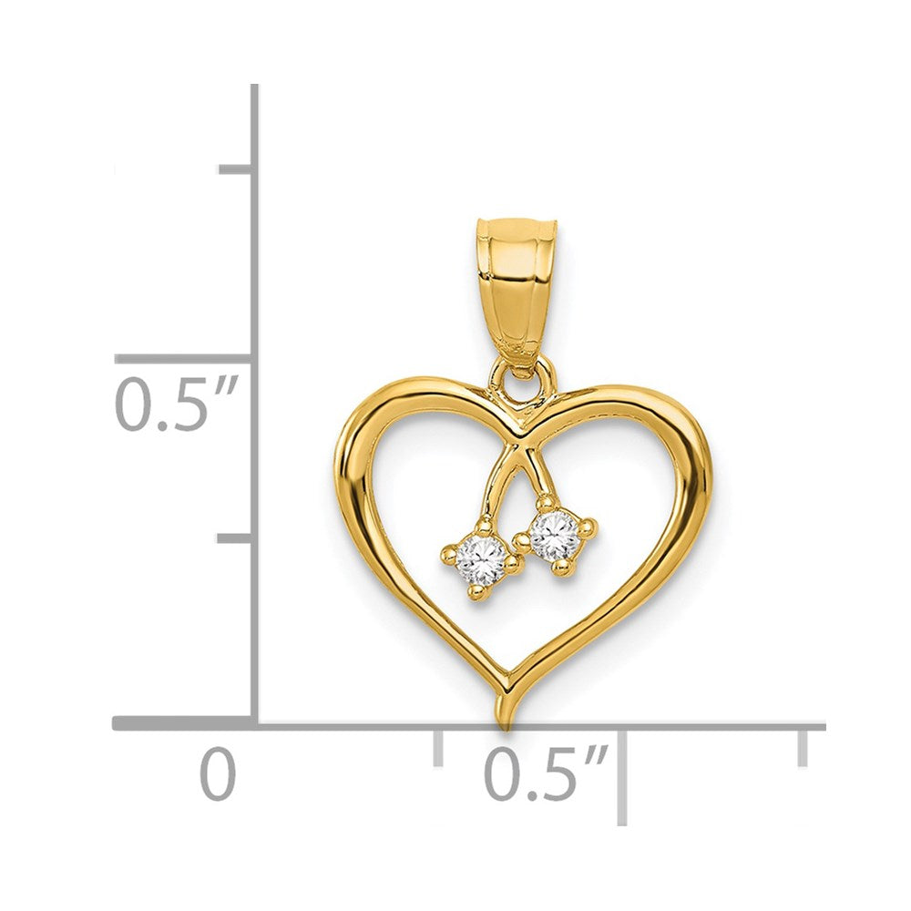Alternate view of the 14k Yellow Gold & Cubic Zirconia Cut Out Heart Pendant, 13mm by The Black Bow Jewelry Co.