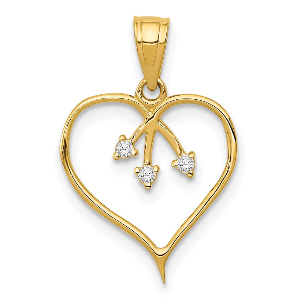 14k Yellow Gold & CZ Three Stone Heart Pendant, 13mm, Item P25853 by The Black Bow Jewelry Co.