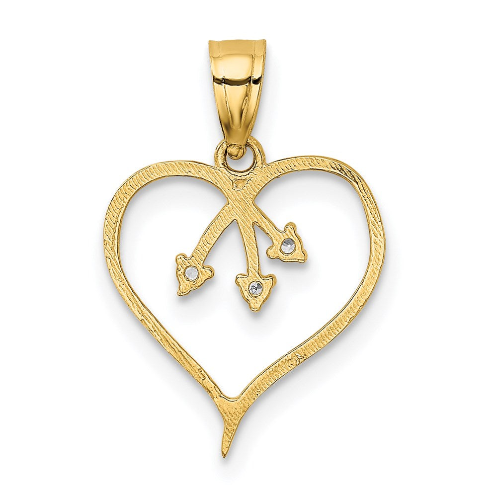 Alternate view of the 14k Yellow Gold & CZ Three Stone Heart Pendant, 13mm by The Black Bow Jewelry Co.