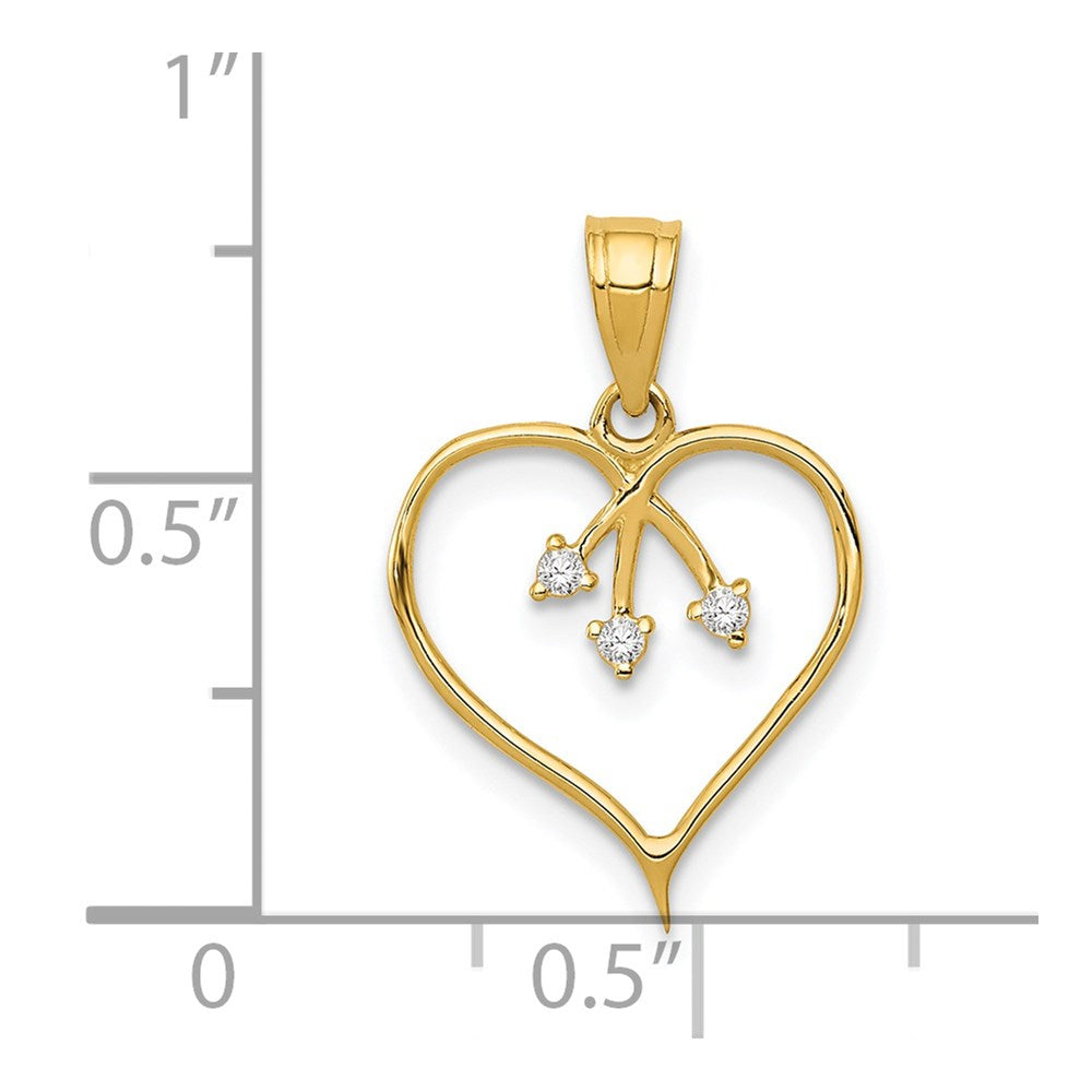 Alternate view of the 14k Yellow Gold & CZ Three Stone Heart Pendant, 13mm by The Black Bow Jewelry Co.