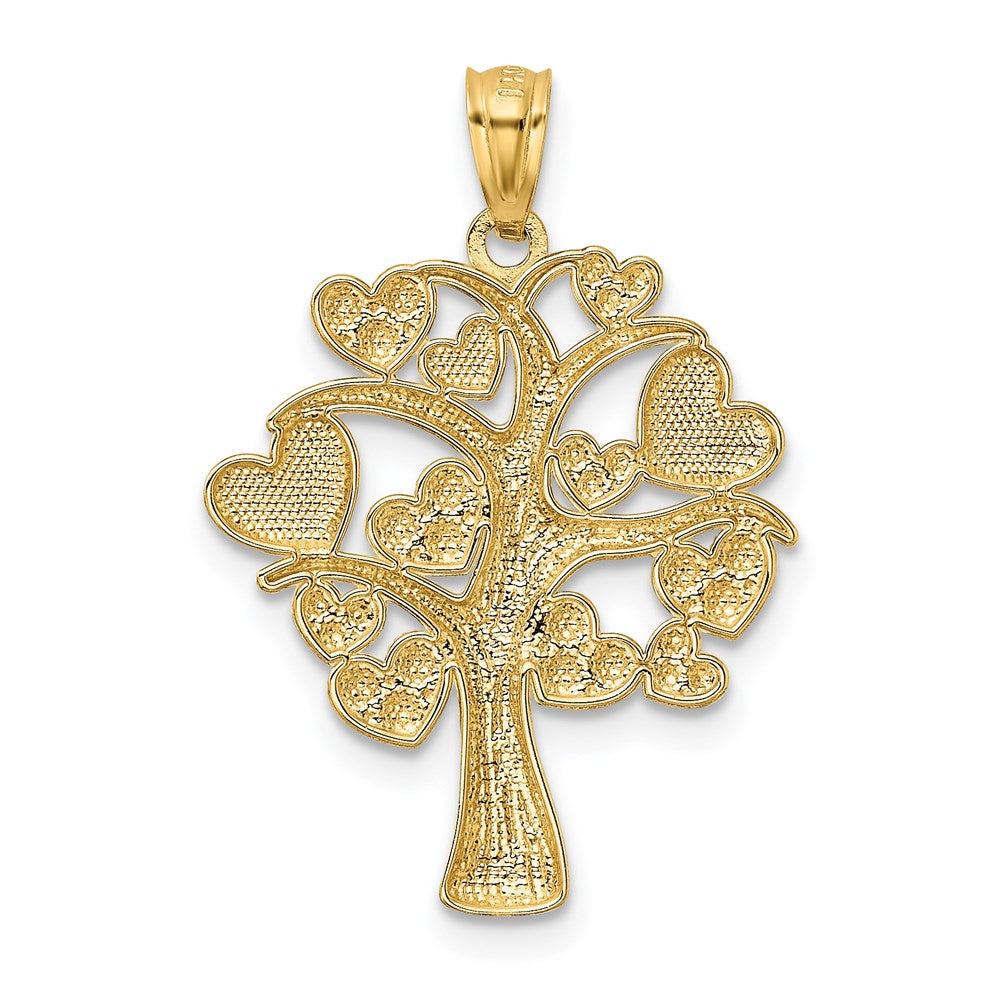 Alternate view of the 14k Yellow Gold and White Rhodium Tree of Life Hearts Pendant, 20mm by The Black Bow Jewelry Co.
