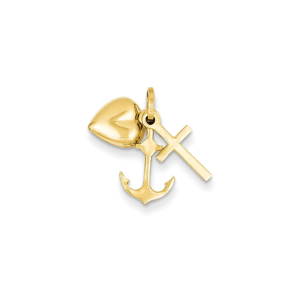 14k Yellow Gold Hollow Faith, Hope and Charity Triple Charm, 7-8mm, Item P25856 by The Black Bow Jewelry Co.
