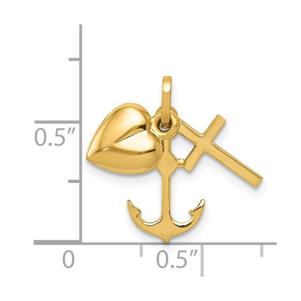 Alternate view of the 14k Yellow Gold Hollow Faith, Hope and Charity Triple Charm, 7-8mm by The Black Bow Jewelry Co.