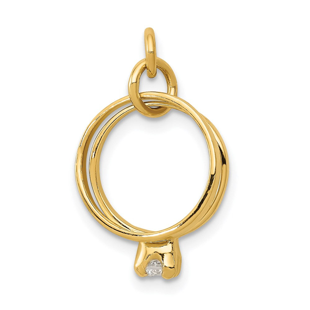 14k Yellow Gold & CZ Wedding Rings Charm or Pendant, 11mm, Item P25860 by The Black Bow Jewelry Co.