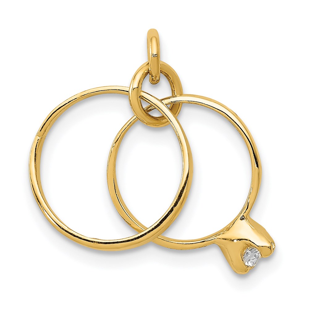 Alternate view of the 14k Yellow Gold & CZ Wedding Rings Charm or Pendant, 11mm by The Black Bow Jewelry Co.