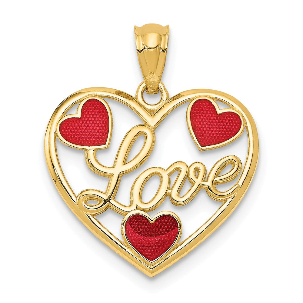 14k Yellow Gold Enameled Hearts Pendant, 17mm, Item P25866 by The Black Bow Jewelry Co.