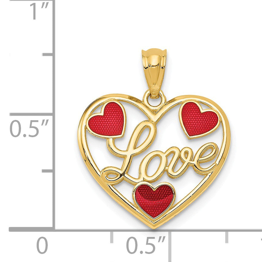 Alternate view of the 14k Yellow Gold Enameled Hearts Pendant, 17mm by The Black Bow Jewelry Co.