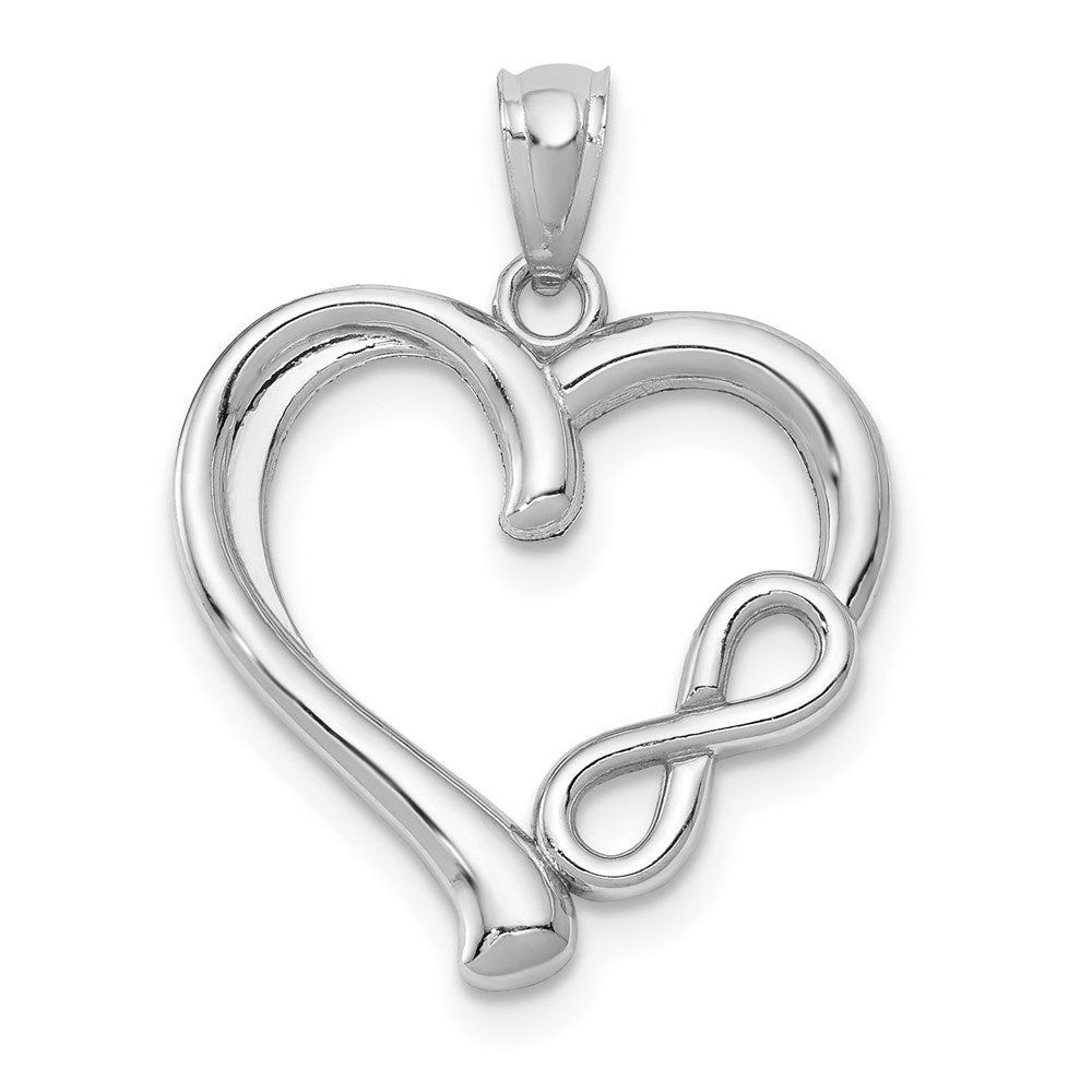 14k White Gold Small Infinity Heart Pendant, 18mm Black Bow