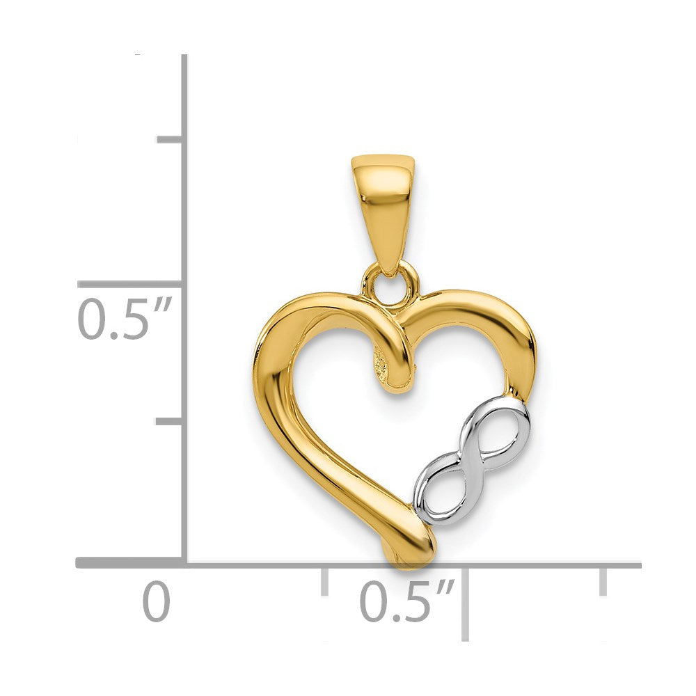 Alternate view of the 14k Yellow Gold and White Rhodium Infinity Heart Pendant, 13mm by The Black Bow Jewelry Co.