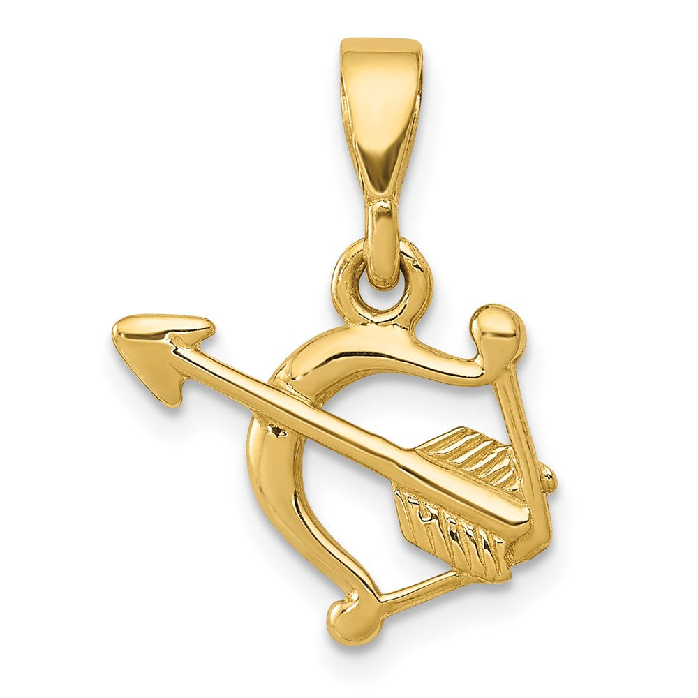 14k Yellow Gold Bow and Arrow Pendant, 13mm, Item P25882 by The Black Bow Jewelry Co.