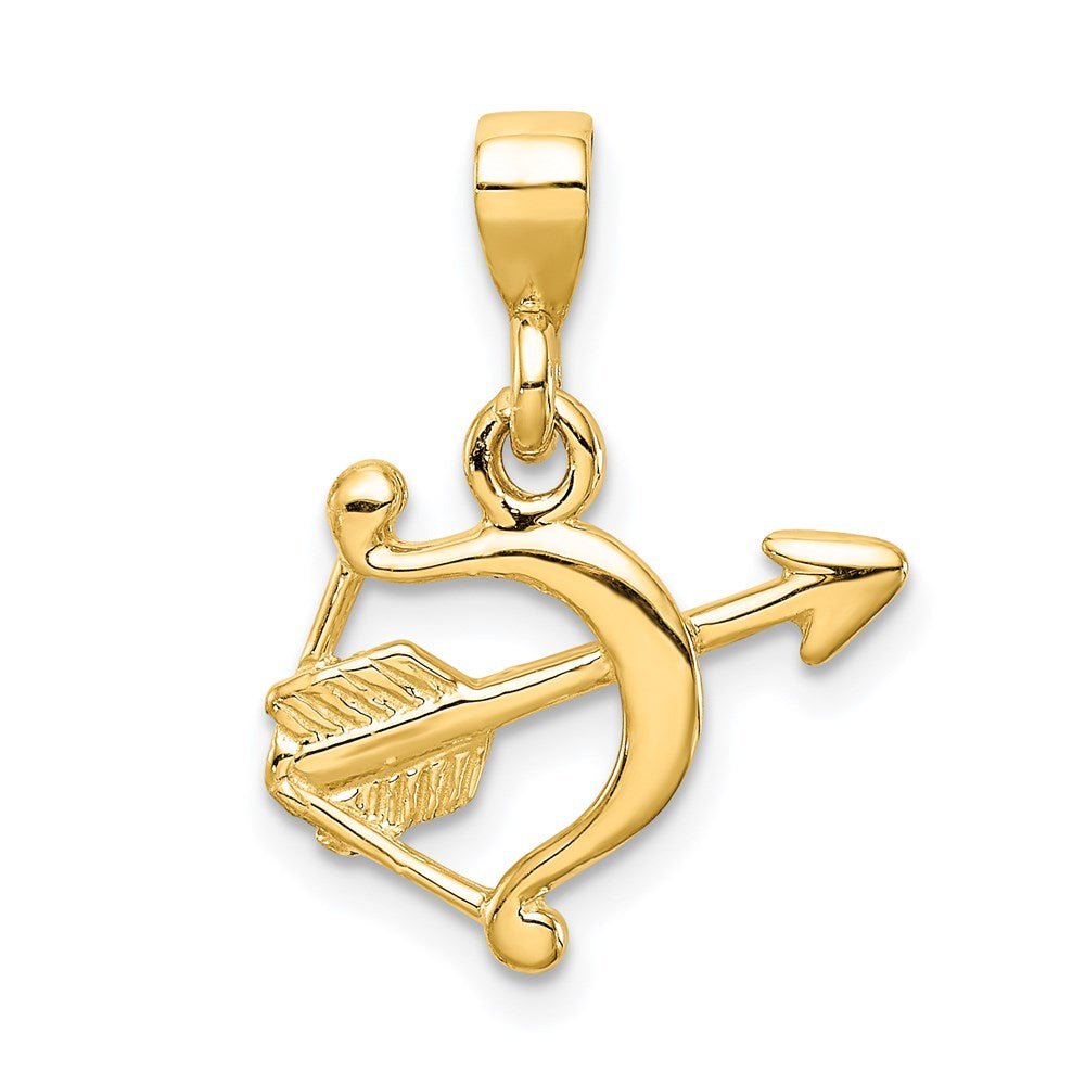 Alternate view of the 14k Yellow Gold Bow and Arrow Pendant, 13mm by The Black Bow Jewelry Co.