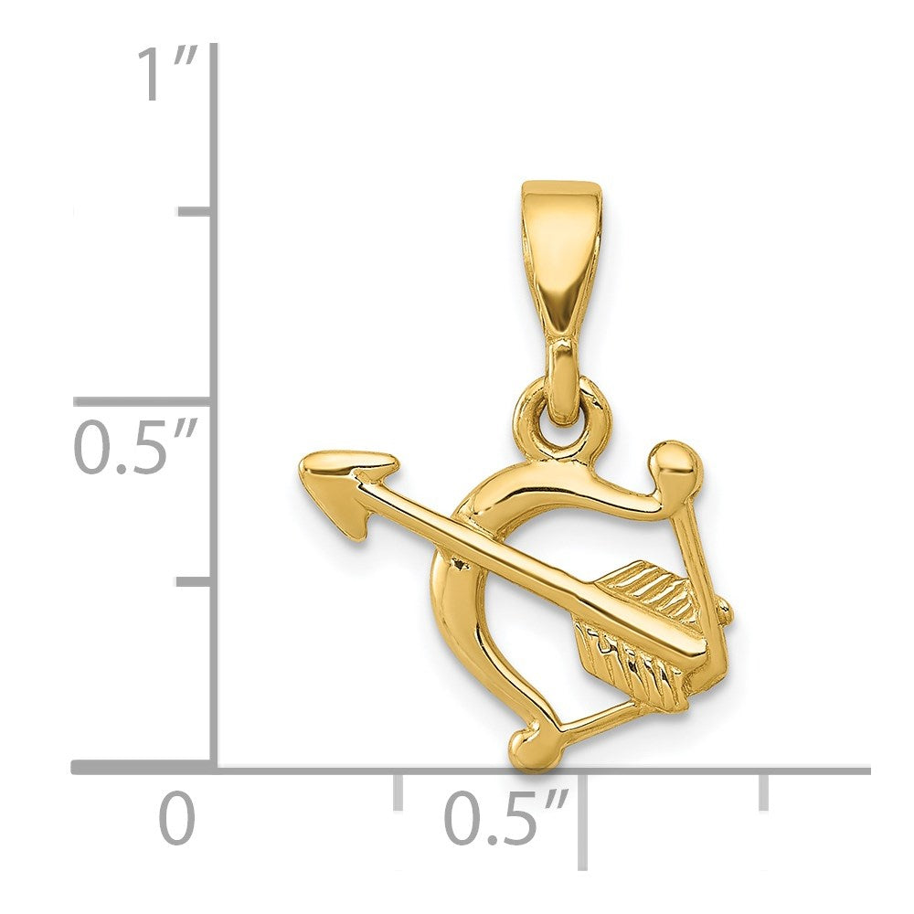 Alternate view of the 14k Yellow Gold Bow and Arrow Pendant, 13mm by The Black Bow Jewelry Co.