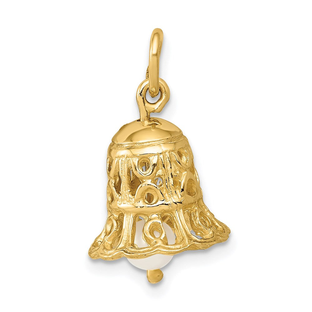 14k Yellow Gold & FW Cultured Pearl 3D Wedding Bell Pendant, 12mm, Item P25884 by The Black Bow Jewelry Co.