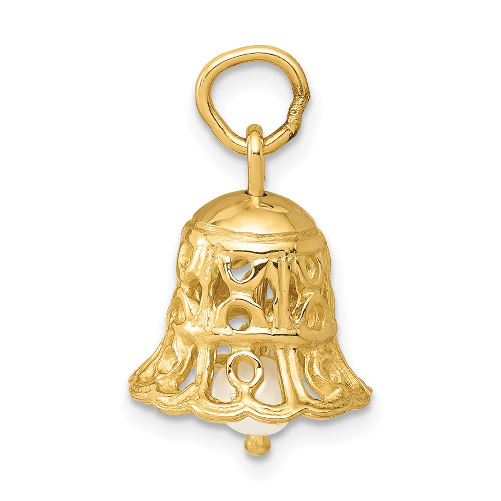 Alternate view of the 14k Yellow Gold & FW Cultured Pearl 3D Wedding Bell Pendant, 12mm by The Black Bow Jewelry Co.