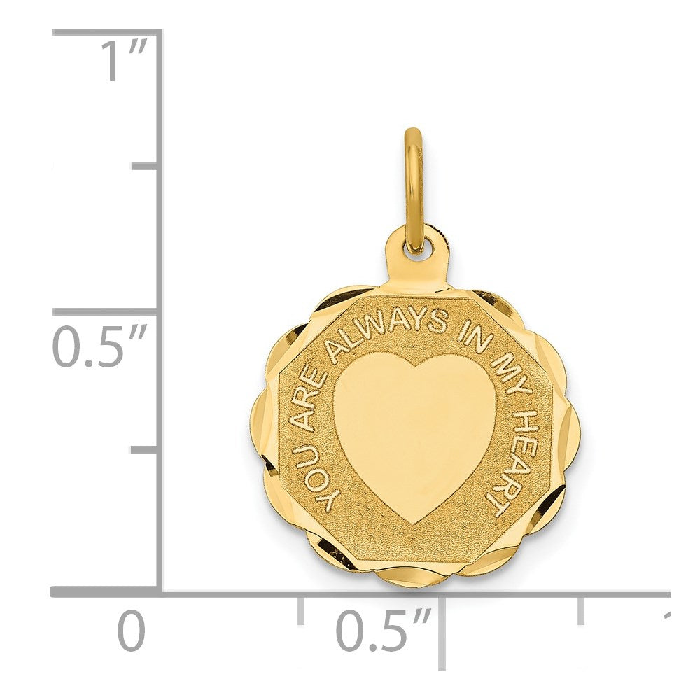 Alternate view of the 14k Yellow Gold YOU ARE ALWAYS IN MY HEART Charm or Pendant, 16mm by The Black Bow Jewelry Co.