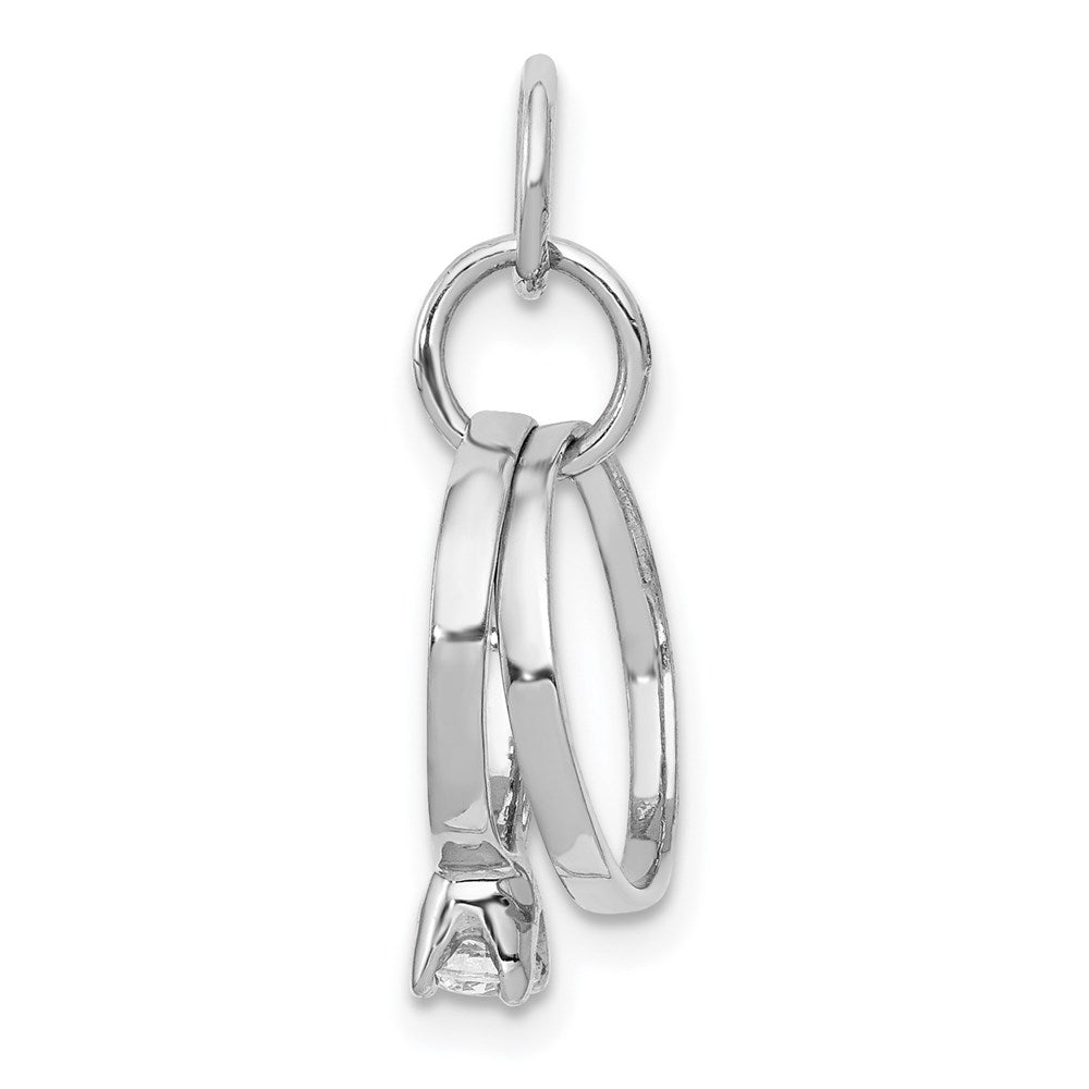 14k White Gold & CZ Wedding Rings Charm or Pendant, 11mm, Item P25892 by The Black Bow Jewelry Co.