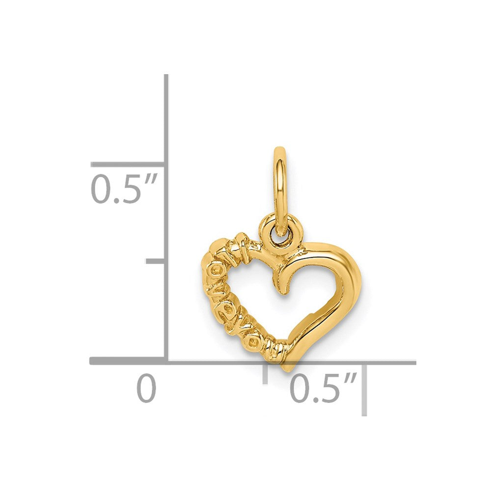 Alternate view of the 14k Yellow Gold I Love You Heart Charm or Pendant, 10mm by The Black Bow Jewelry Co.