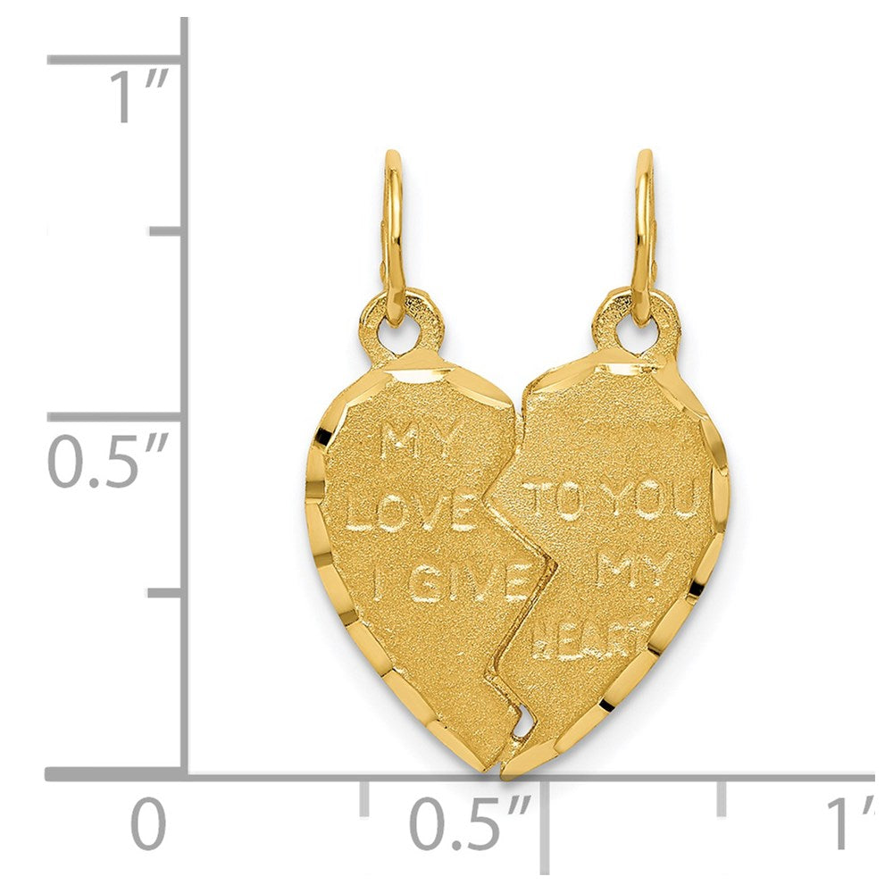 Alternate view of the 14k Yellow Gold My Love Heart Set of 2 Charm or Pendants, 16mm by The Black Bow Jewelry Co.