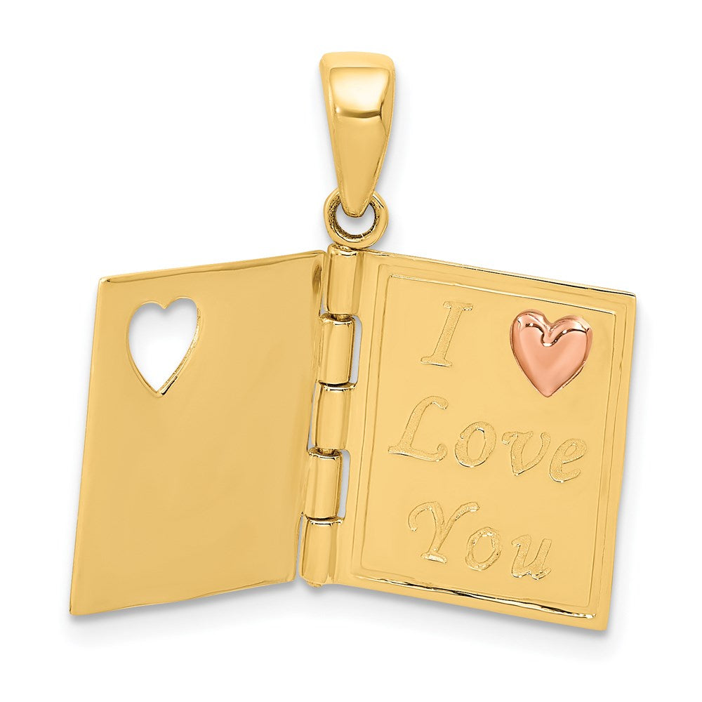 Alternate view of the 14k Two Tone Gold & Enamel Sweetheart Book Pendant, 13mm by The Black Bow Jewelry Co.