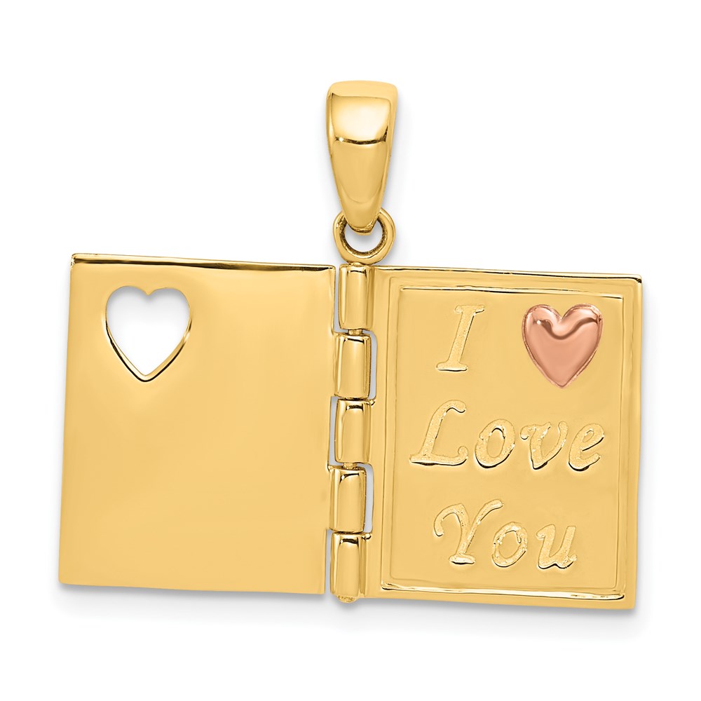 Alternate view of the 14k Two Tone Gold & Enamel Sweetheart Book Pendant, 13mm by The Black Bow Jewelry Co.