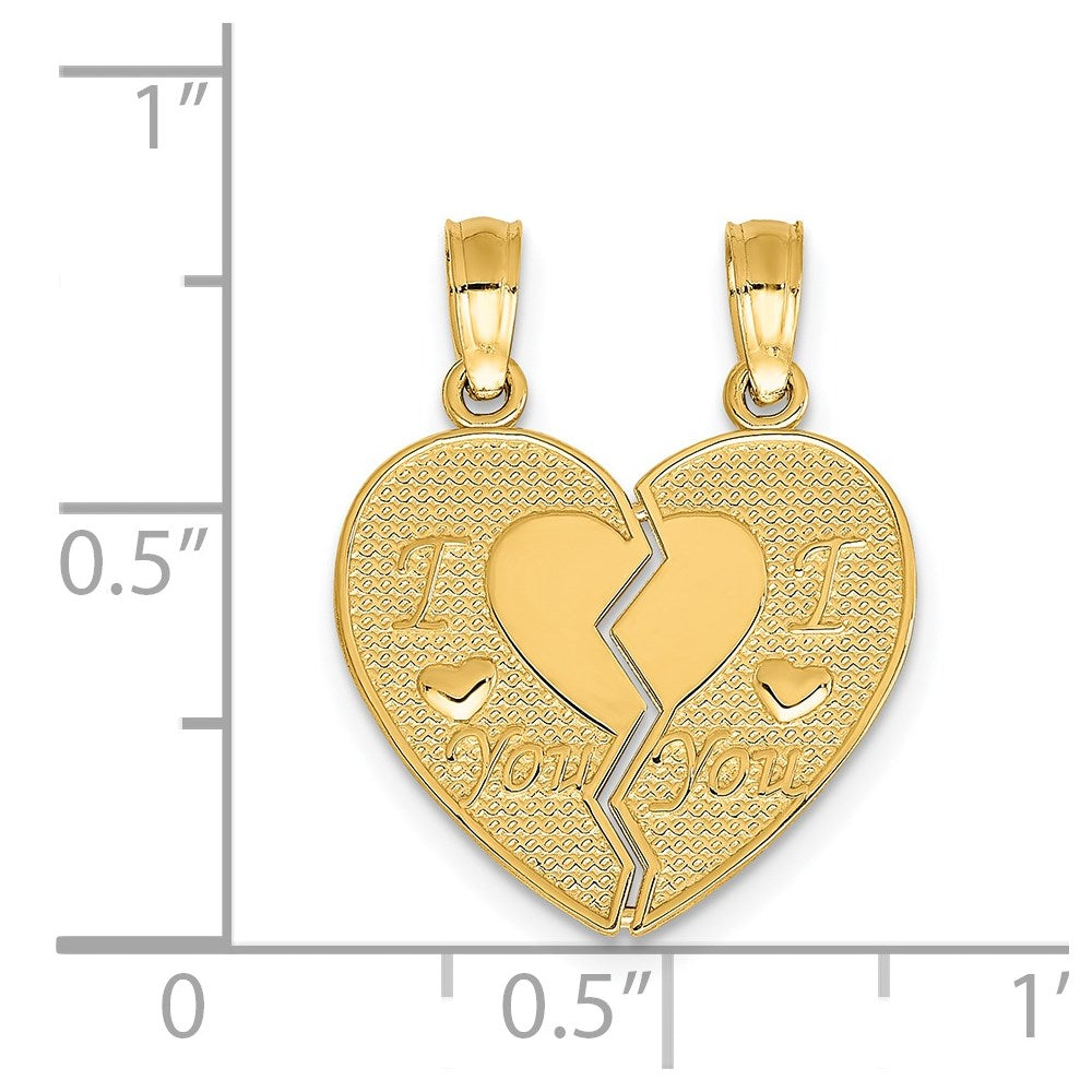 Alternate view of the 14k Yellow Gold I Love You Heart Set of 2 Charm or Pendants, 17mm by The Black Bow Jewelry Co.