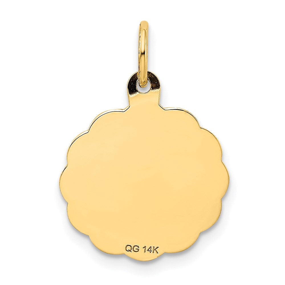 Alternate view of the 14k Yellow Gold A Date To Remember Disc Charm or Pendant, 15mm by The Black Bow Jewelry Co.