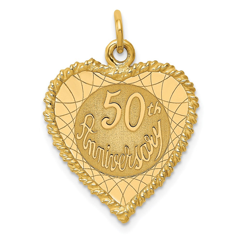 14k Yellow Gold 50th Anniversary Rope Heart Charm or Pendant, 18mm, Item P25961 by The Black Bow Jewelry Co.
