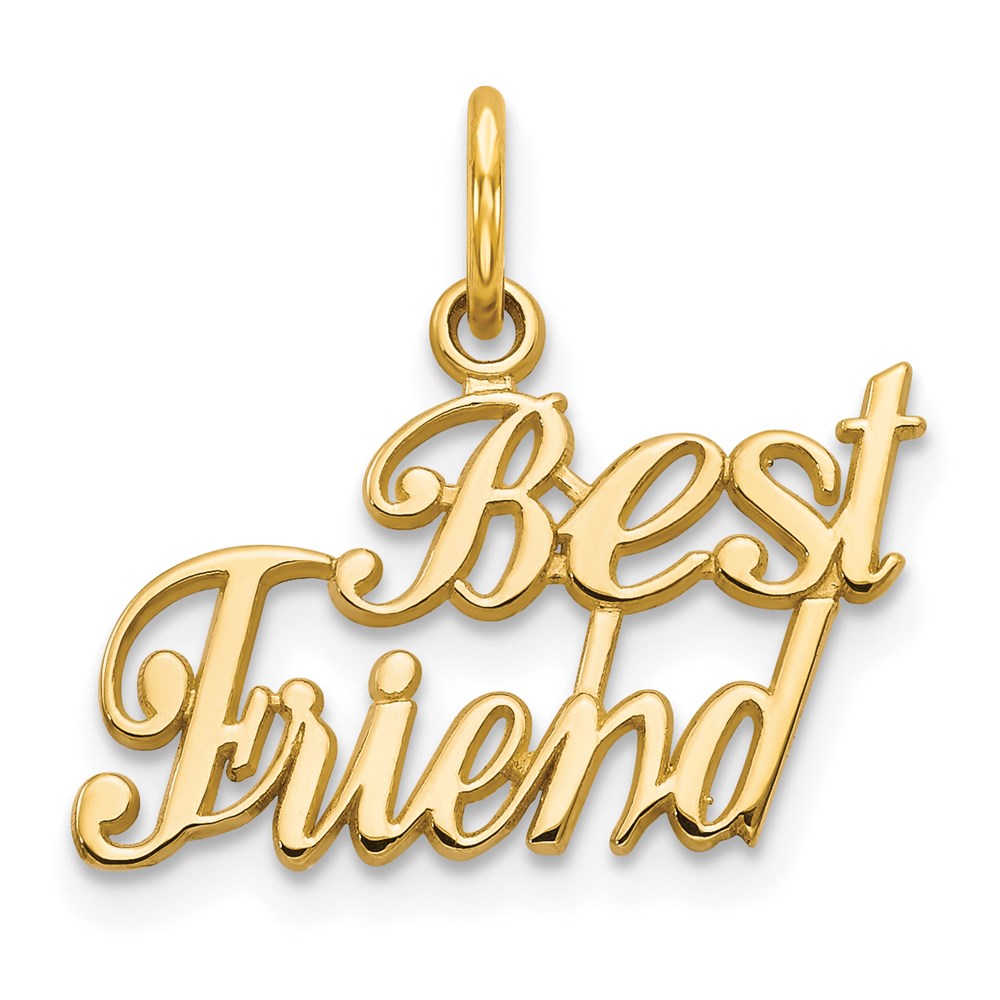 14k Yellow Gold Script Best Friend Charm or Pendant, 18mm, Item P25978 by The Black Bow Jewelry Co.