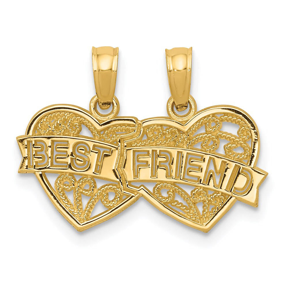 14k Yellow Gold Best Friend Double Hearts Set of 2 Pendants, 19mm, Item P25982 by The Black Bow Jewelry Co.