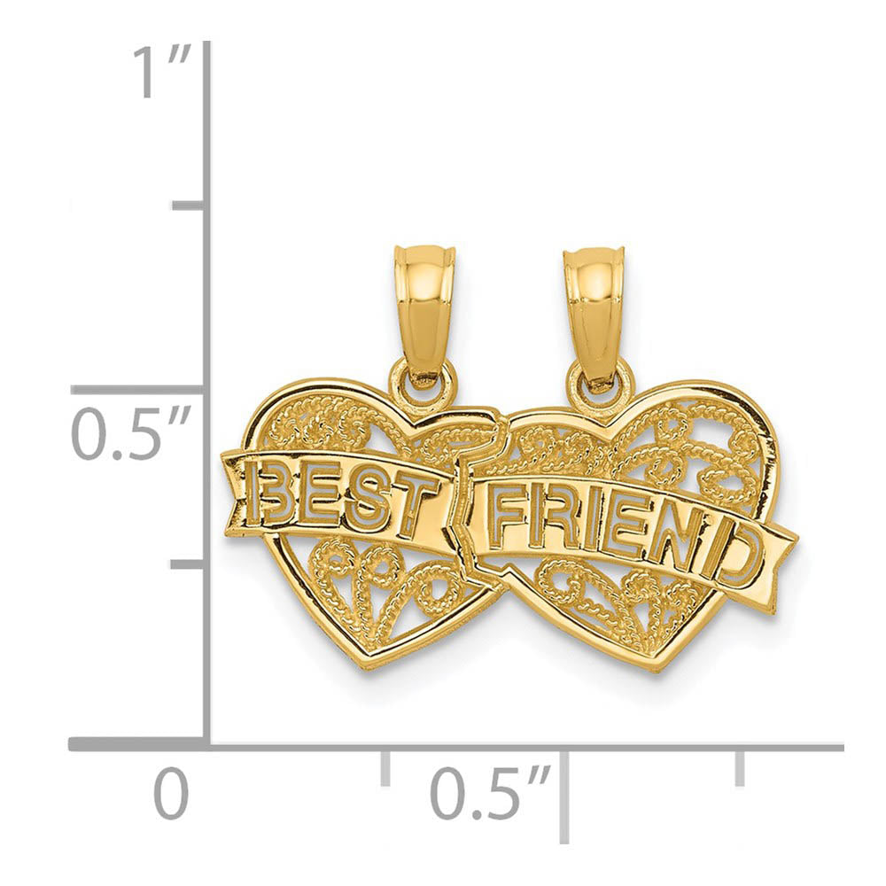 Alternate view of the 14k Yellow Gold Best Friend Double Hearts Set of 2 Pendants, 19mm by The Black Bow Jewelry Co.
