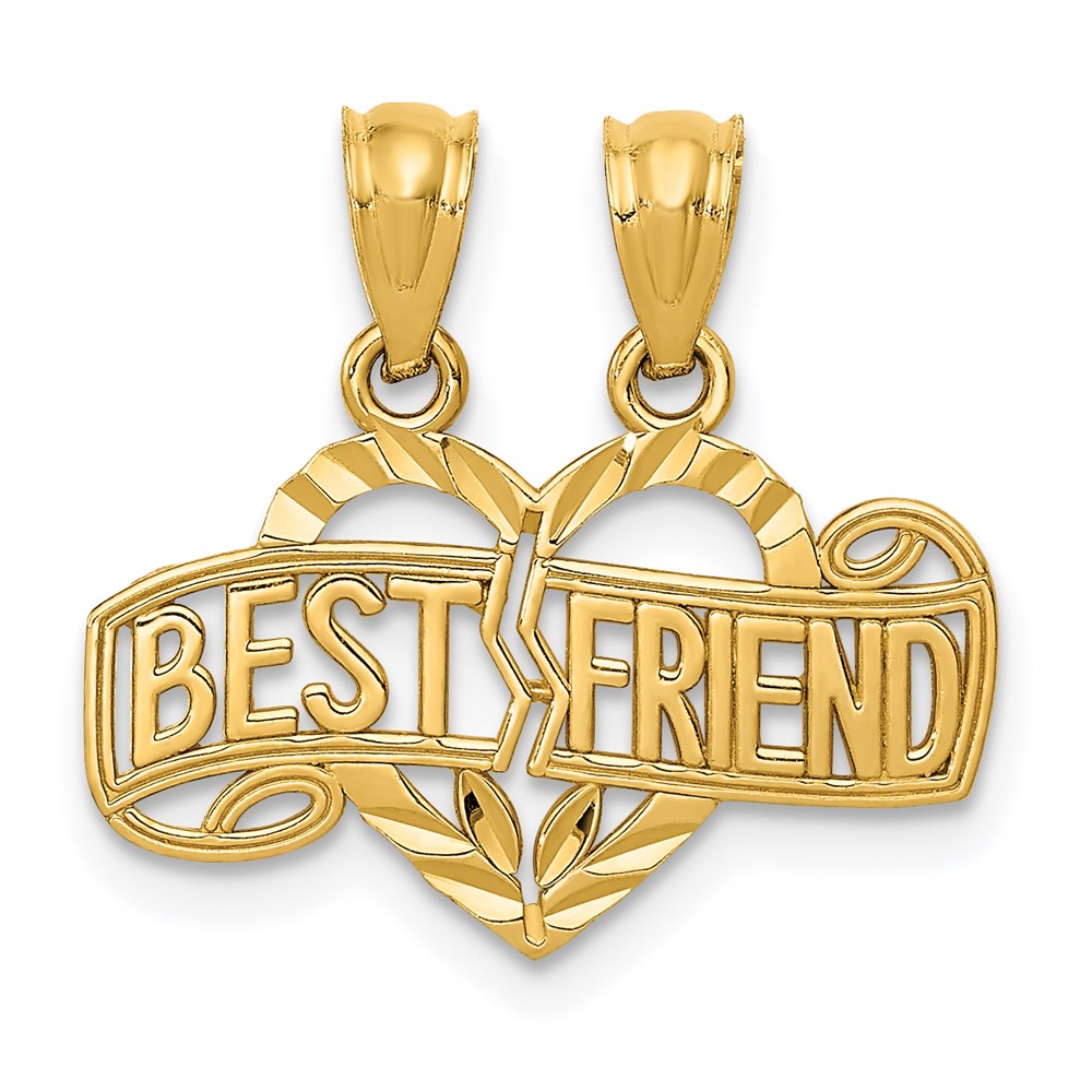 14k Yellow Gold Best Friend Heart Set of 2 Pendants, 19mm, Item P25985 by The Black Bow Jewelry Co.