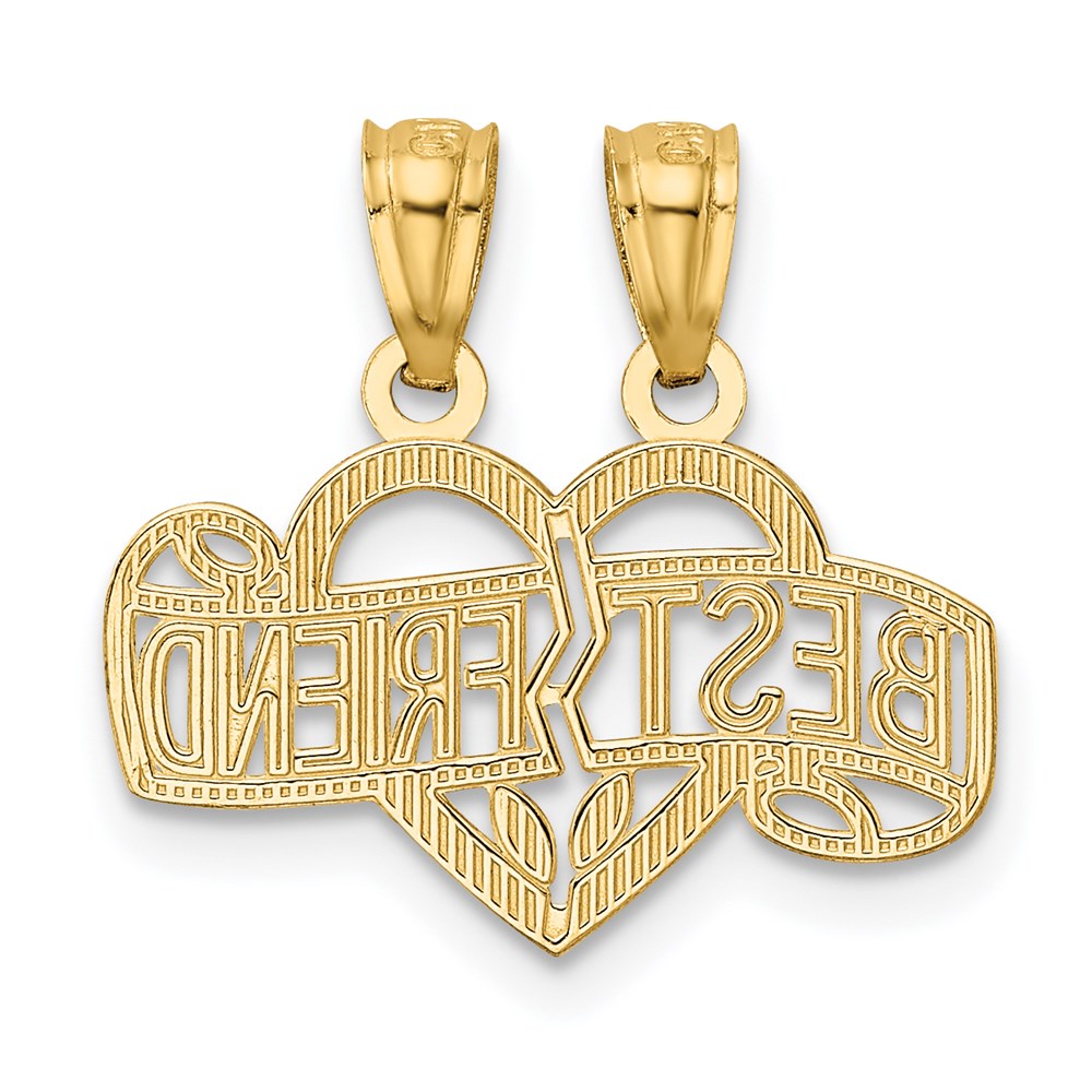 Alternate view of the 14k Yellow Gold Best Friend Heart Set of 2 Pendants, 19mm by The Black Bow Jewelry Co.