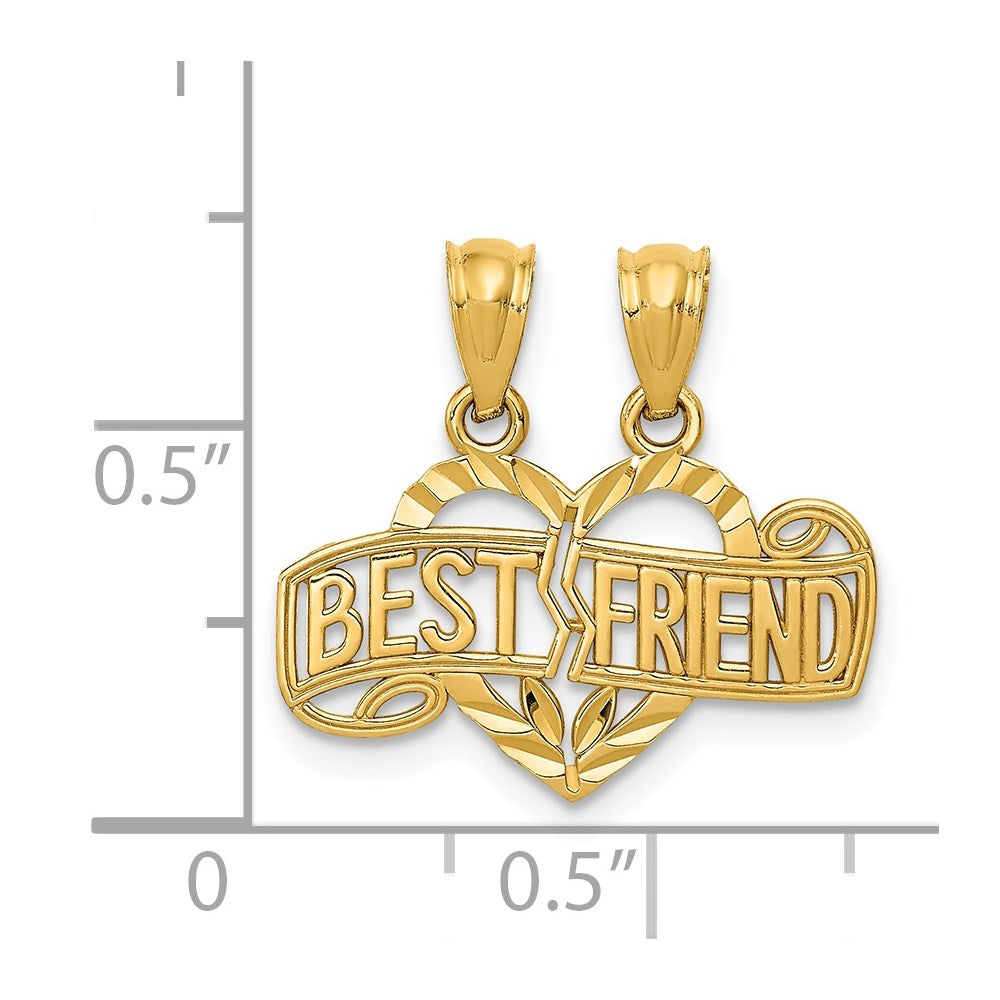 Alternate view of the 14k Yellow Gold Best Friend Heart Set of 2 Pendants, 19mm by The Black Bow Jewelry Co.