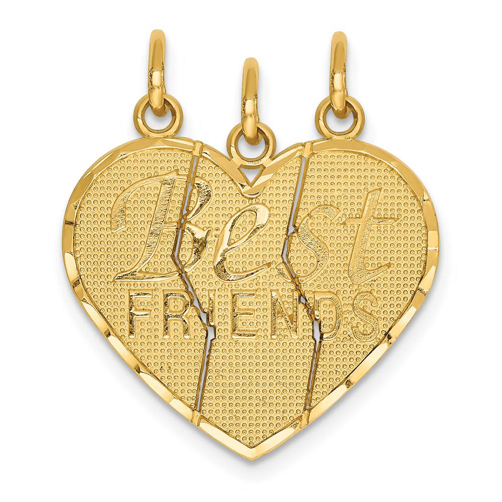 14k Yellow Gold Best Friends Heart Set of 3 Charm or Pendants, 21mm, Item P25987 by The Black Bow Jewelry Co.