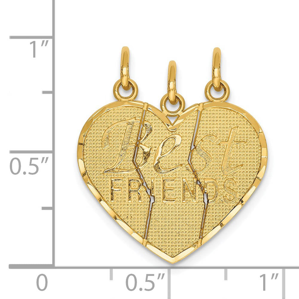 Alternate view of the 14k Yellow Gold Best Friends Heart Set of 3 Charm or Pendants, 21mm by The Black Bow Jewelry Co.